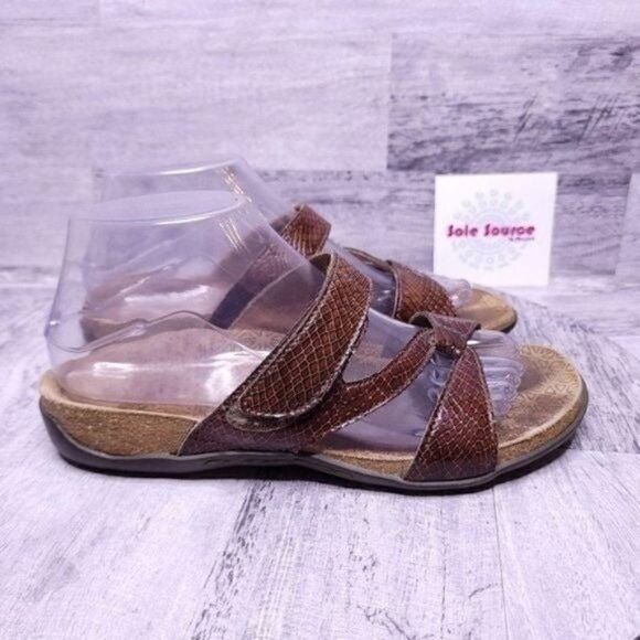 Dr. Andrew Weil Faith Snake Leather Slip on Cork Bed Sandal Brown Women's sz 7 - Picture 1 of 7